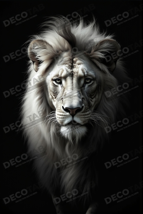 Tableau lion sur fond noir - Portrait studio intense