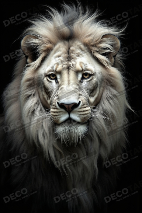 Tableau lion sur fond noir - Portrait studio intense