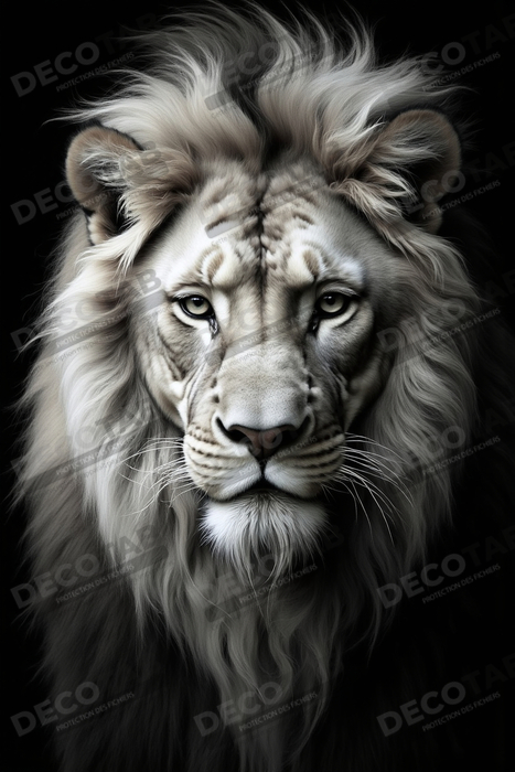 Tableau lion sur fond noir - Portrait studio intense