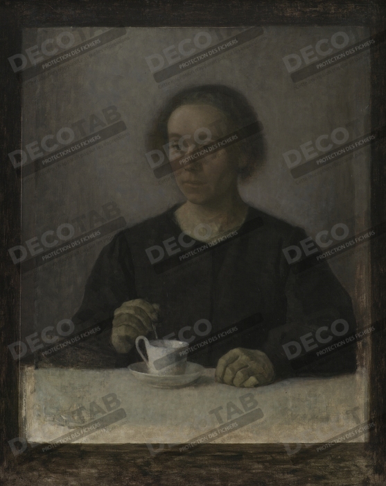 Reproduction Ida Hammershøi, la femme de l'artiste, avec une tasse de thé de Hammershøi, Vilhelm