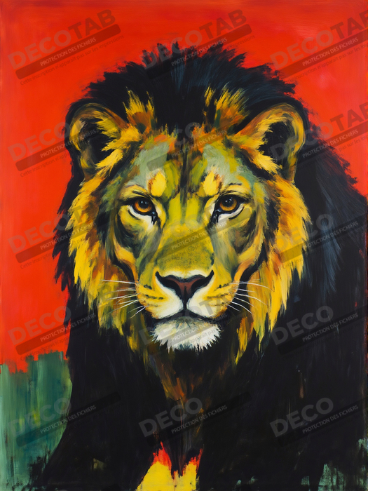 Peinture d'un lion sur fond rouge, tableau stylisé