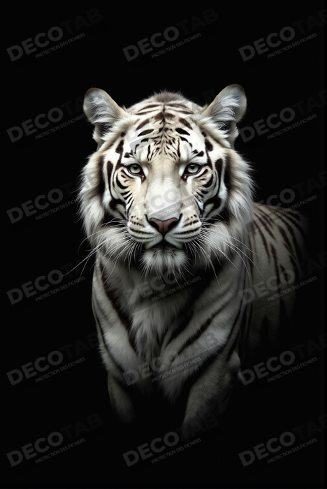 Tableau tigre blanc sur fond noir - Portrait animalier haut de gamme