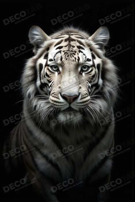 Tableau tigre blanc sur fond noir - Portrait animalier haut de gamme