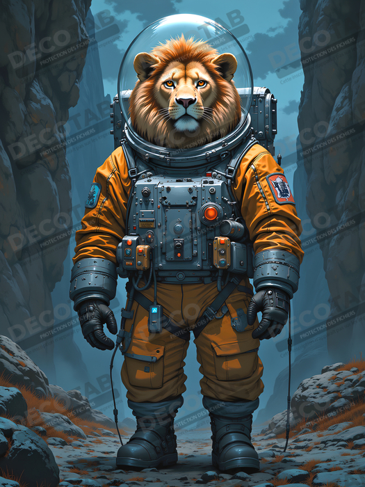 Tableau lion astronaute - Décoration murale animale originale