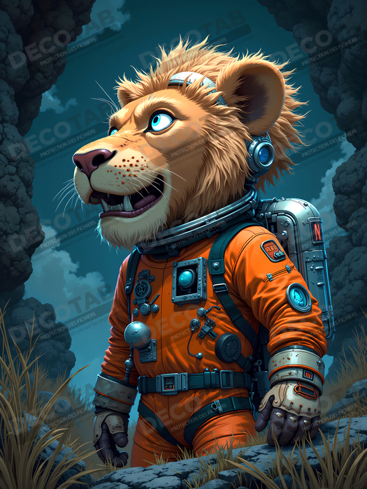 Tableau lion astronaute - Décoration murale animale originale