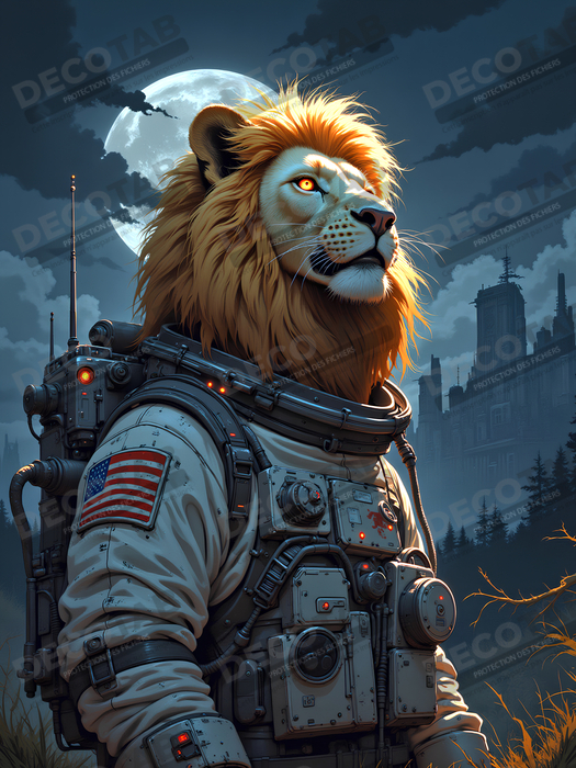 Tableau lion astronaute - Décoration murale animale originale