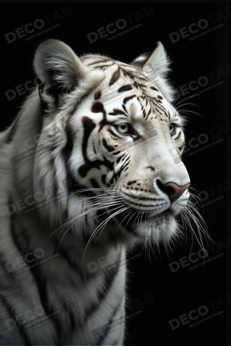 Tableau tigre blanc sur fond noir - Portrait animalier haut de gamme