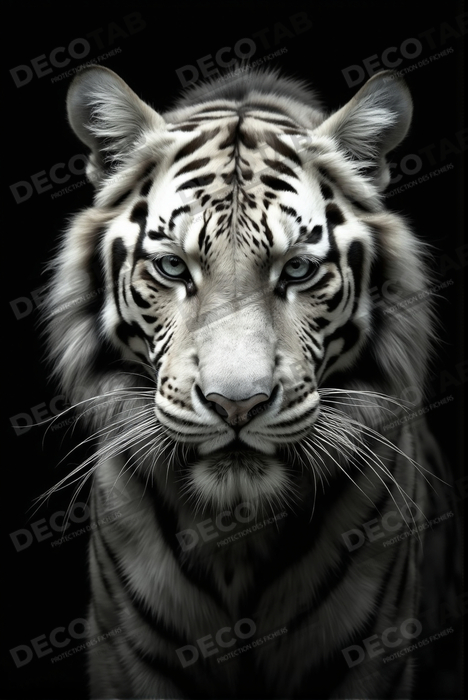 Tableau tigre blanc sur fond noir - Portrait animalier haut de gamme