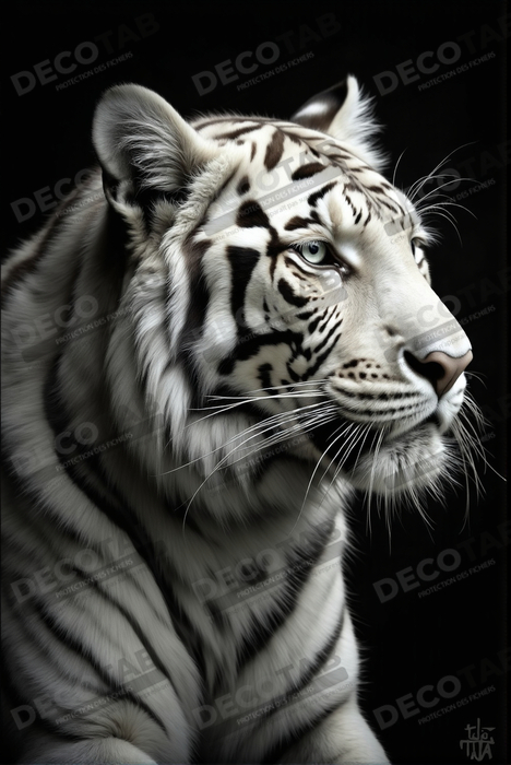 Tableau tigre blanc sur fond noir - Portrait animalier haut de gamme