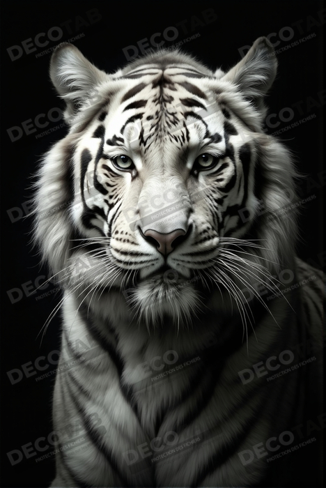 Tableau tigre blanc sur fond noir - Portrait animalier haut de gamme