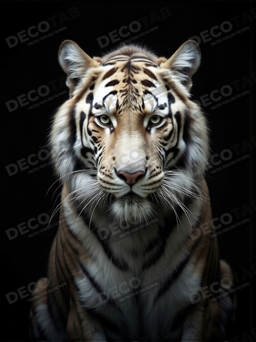 Tableau tigre blanc sur fond noir - Portrait animalier haut de gamme