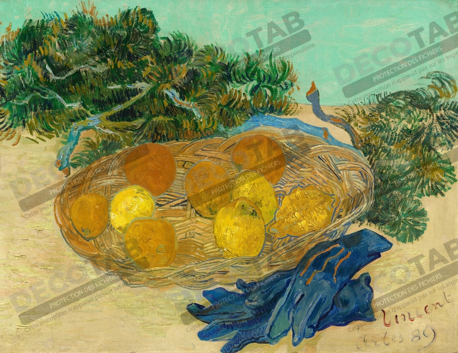 Reproduction Van Gogh : Nature morte d'oranges et de citrons avec des gants bleus