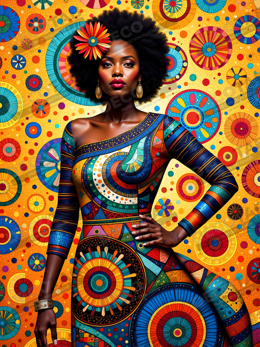 Tableau femme Africaine fond abstrait full color