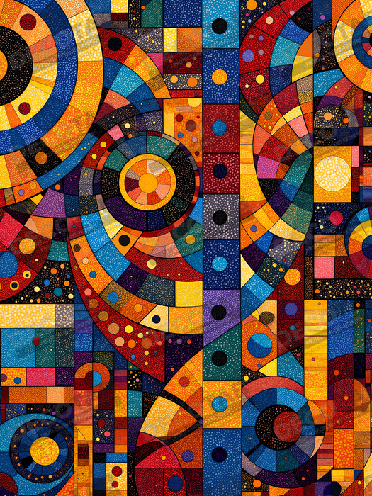 Tableau abstrait motifs africains géométriques et couleurs éclatantes