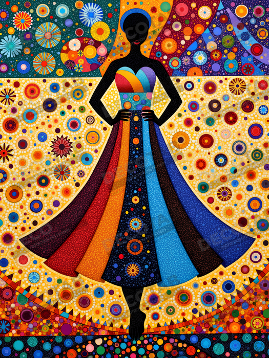 Tableau femme Africaine fond abstrait full color