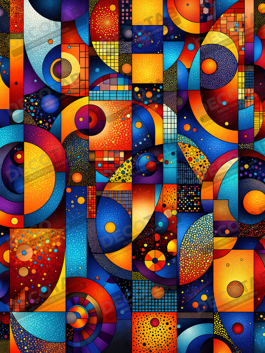 Tableau abstrait motifs africains géométriques et couleurs éclatantes