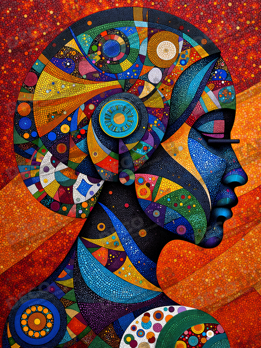 Tableau femme Africaine fond abstrait full color