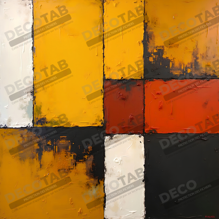 Tableau abstrait ocre jaune minimaliste