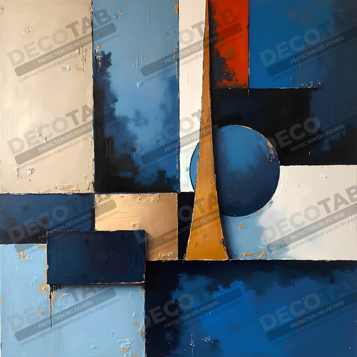 Tableau abstrait géométrique bleu en relief