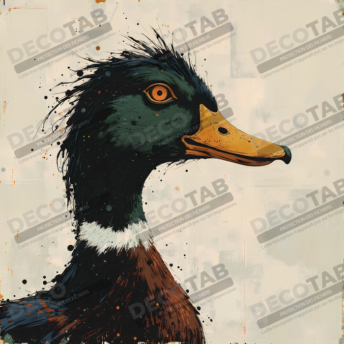 Tableau portrait canard col vert, peinture expressioniste