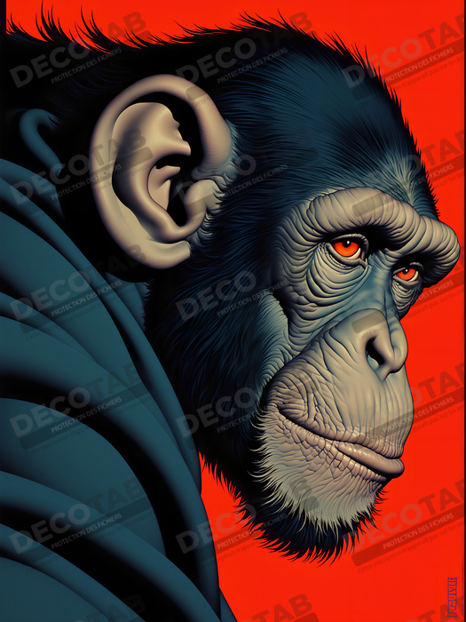 Tableau Chimpanzé style BD sur fond rouge