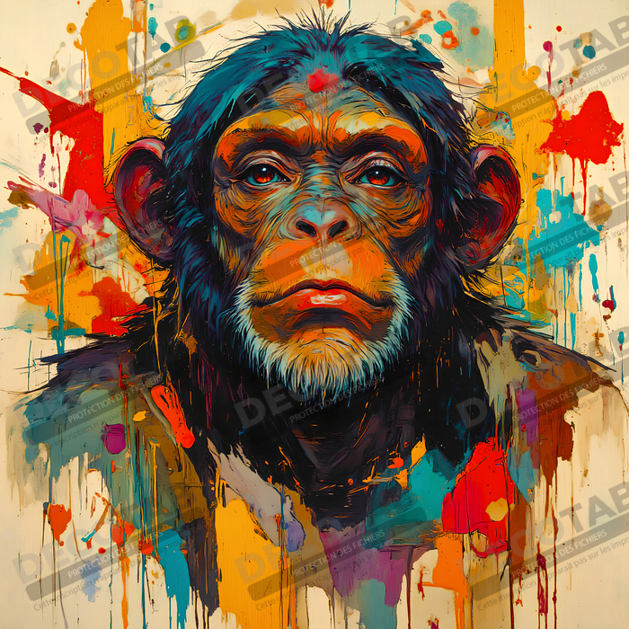 Tableau chimpanzé effet peinture colorée