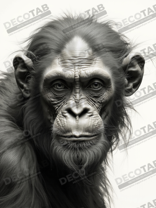 Tableau chimpanzé sur fond blanc - Photo d'art expressive