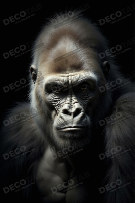 Tableau gorille sur fond noir - Portrait animalier studio