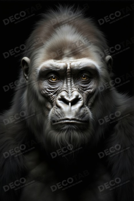 Tableau gorille sur fond noir - Portrait animalier studio