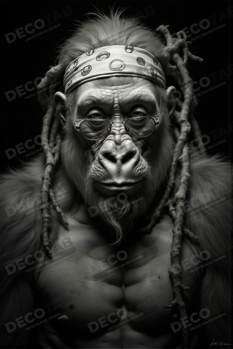Tableau Rasta Gorille, portrait animalier décalé