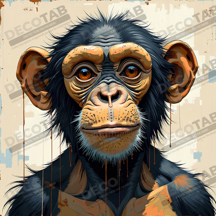 Tableau singe moderne - Peinture animalière expressive et graphique