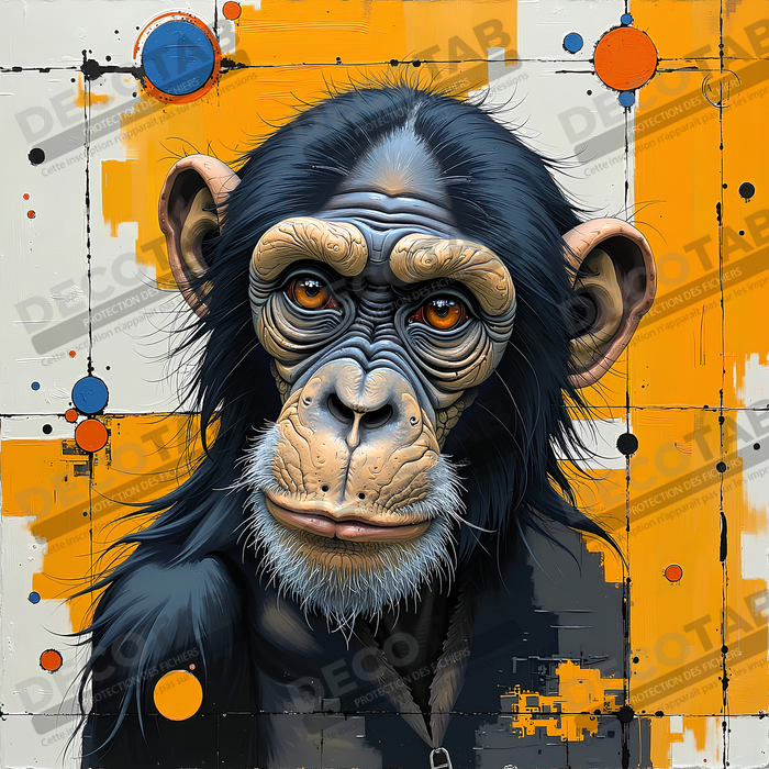Tableau singe moderne - Peinture animalière expressive et graphique