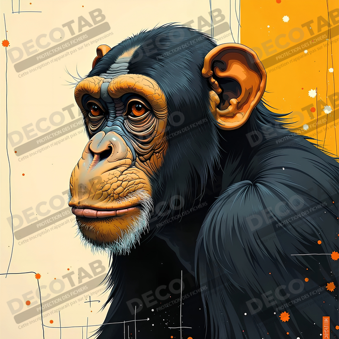 Tableau singe moderne - Peinture animalière expressive et graphique