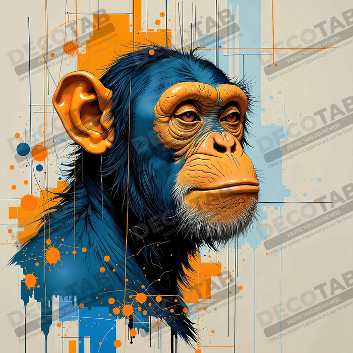 Tableau singe moderne - Peinture animalière expressive et graphique