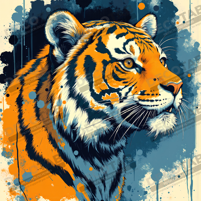 Tableau tigre moderne - Peinture animalière expressive et graphique