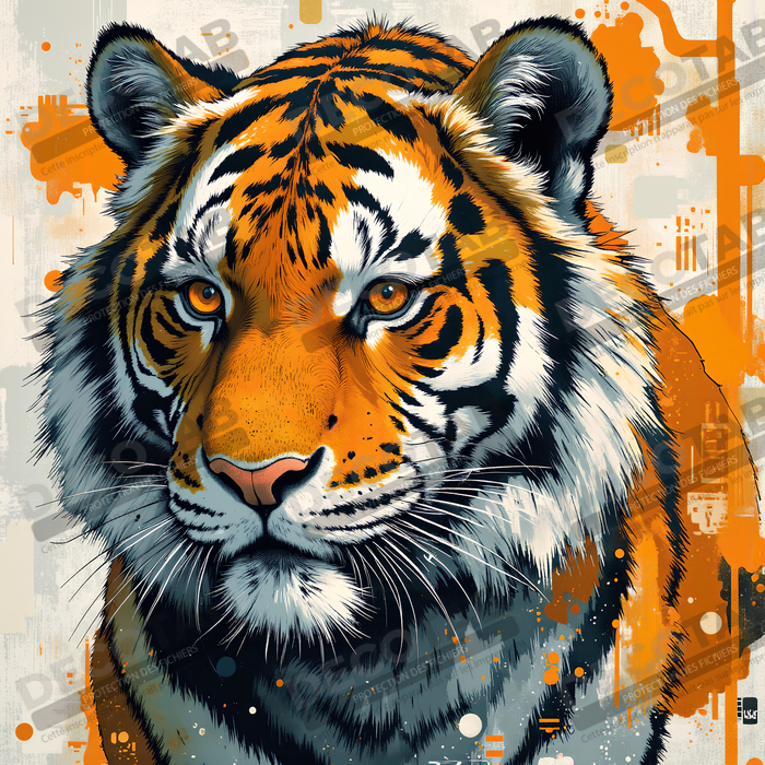 Tableau tigre moderne - Peinture animalière expressive et graphique