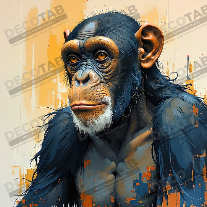 Tableau singe moderne - Peinture animalière expressive et graphique