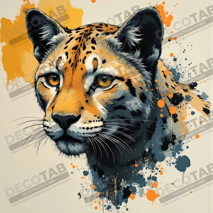 Tableau léopard moderne - Peinture animalière expressive et graphique