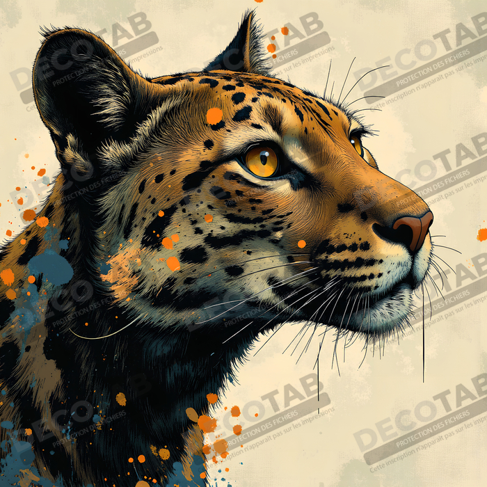 Tableau léopard moderne - Peinture animalière expressive et graphique