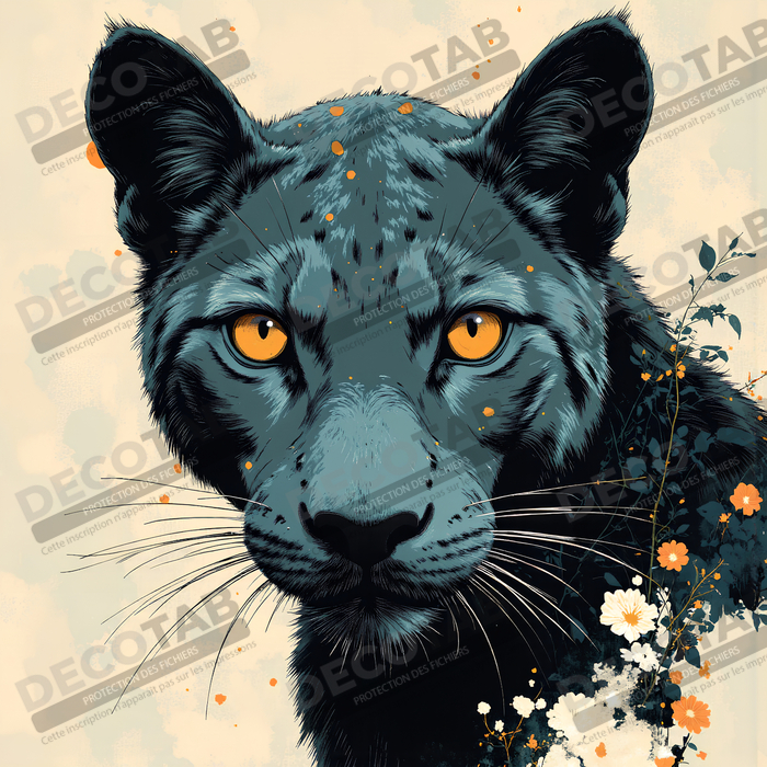 Tableau panthère noire moderne - Peinture animalière expressive et graphique