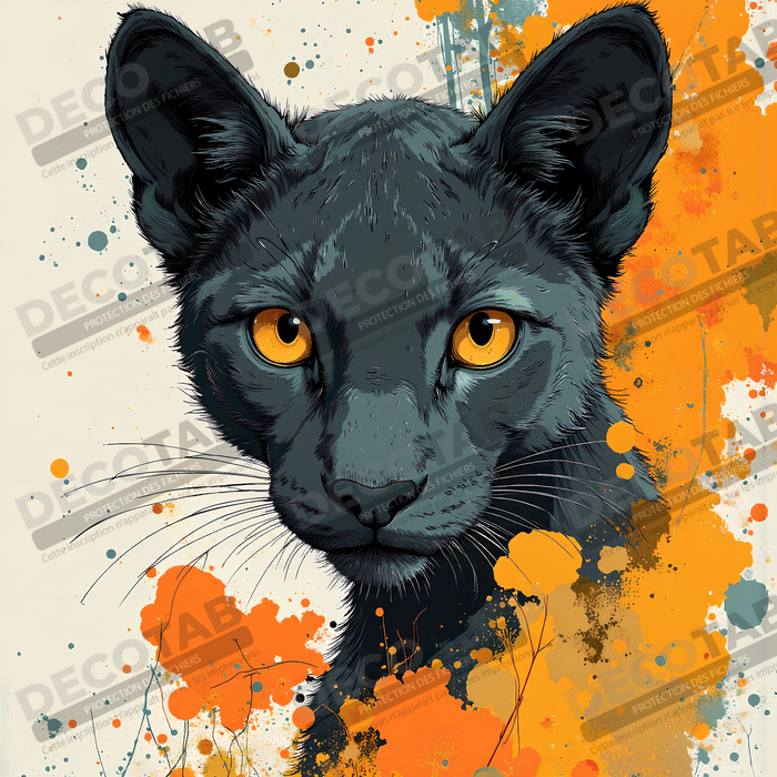 Tableau panthère noire moderne - Peinture animalière expressive et graphique