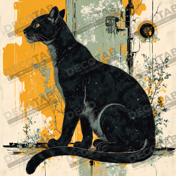 Tableau panthère noire moderne - Peinture animalière expressive et graphique