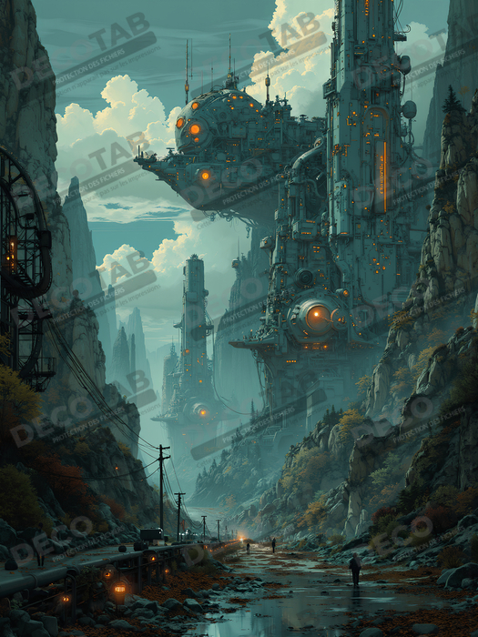 Paysage futuriste sombre et organique