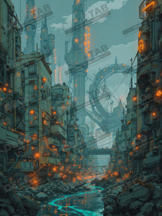 Paysage futuriste sombre et organique