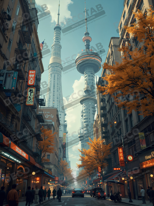 Tableau urbain futuriste : Métropole imaginaire impressionnante