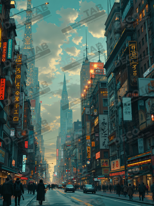 Tableau urbain futuriste : Métropole imaginaire impressionnante